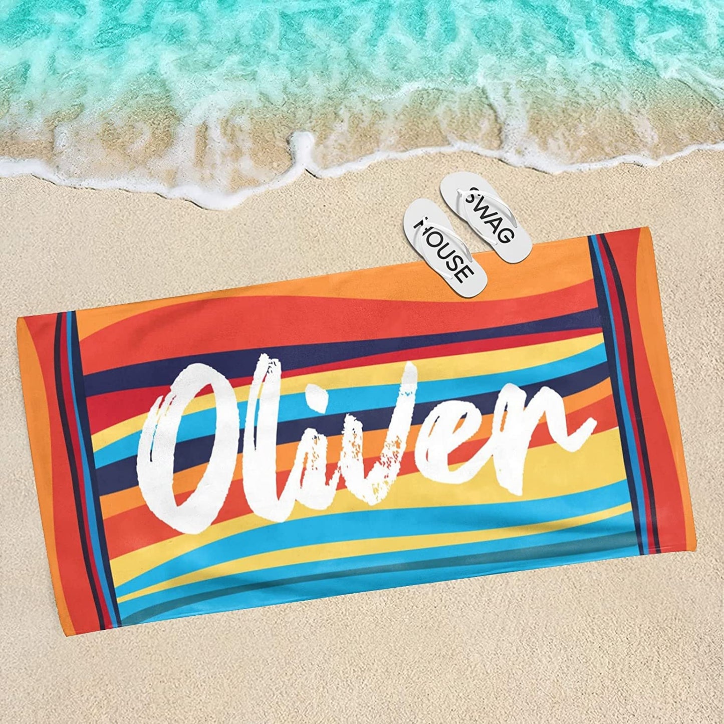 Personalized Rainbow Stripe Beach Towel