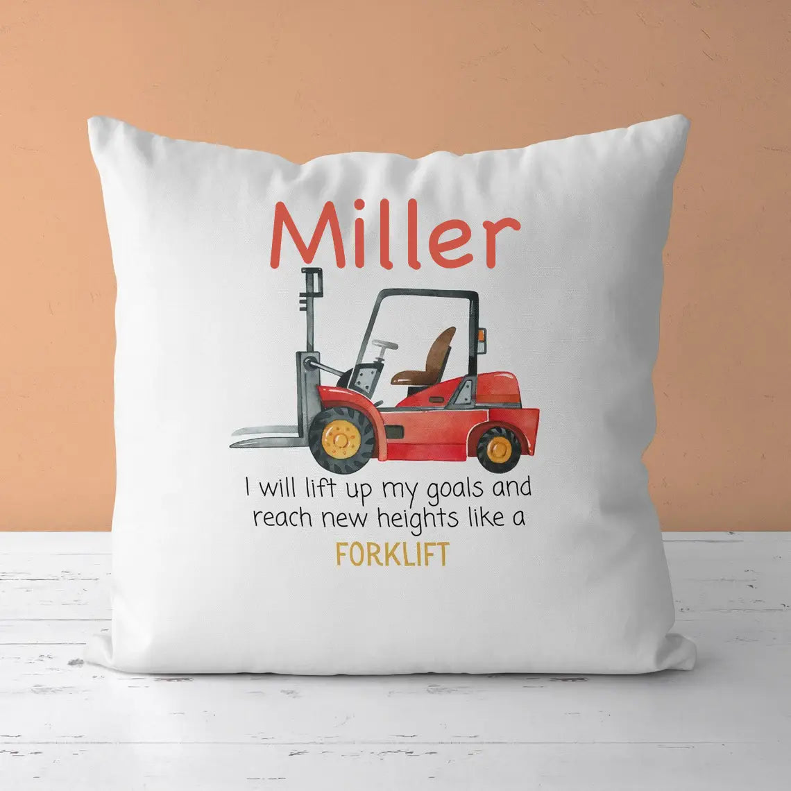Personalized Baby Kids Throw Pillow Forklift Red