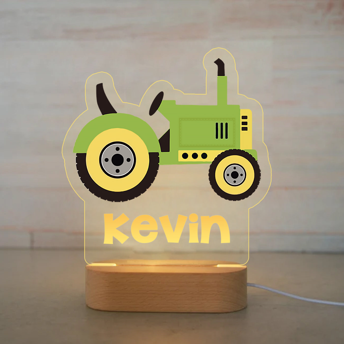 Personalized Cartoon Tractor Wood-base Night Light with LED Lighting for Children -I38