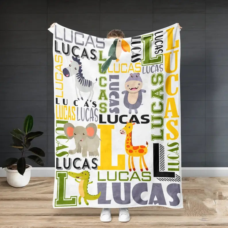 Personalized Animal Name Art Fleece Blanket Zibera Hippo