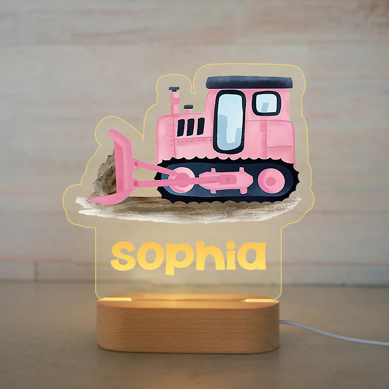 Personalized Cartoon Excavator Wood-base Night Light with LED Lighting for Children -I39 Truck