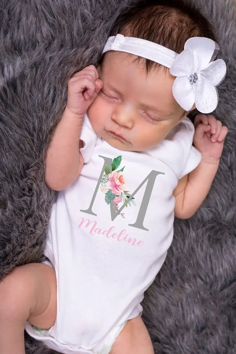 Personalized Baby Onesie Initial With Name Floral