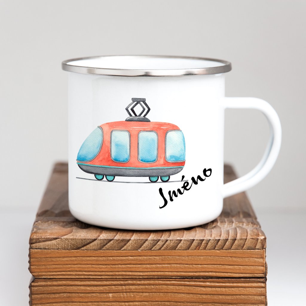 Personalized Enamel Mug Tram Multi Colors Rim