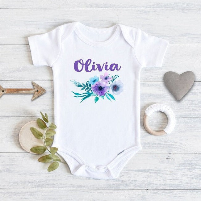 Personalized Baby Onesie With Name Purple Flower