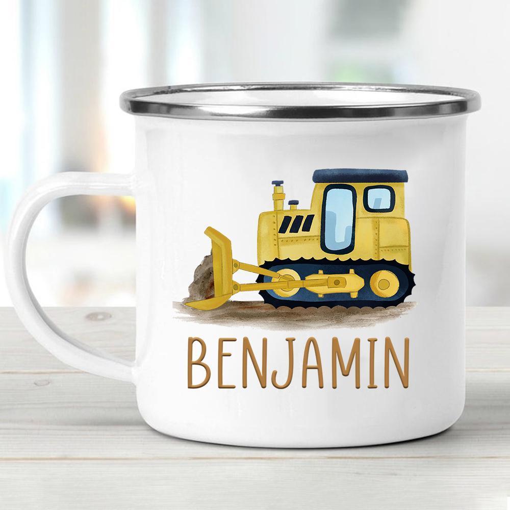 Personalized Enamel Mug Excavator Green Multi Colors Rim