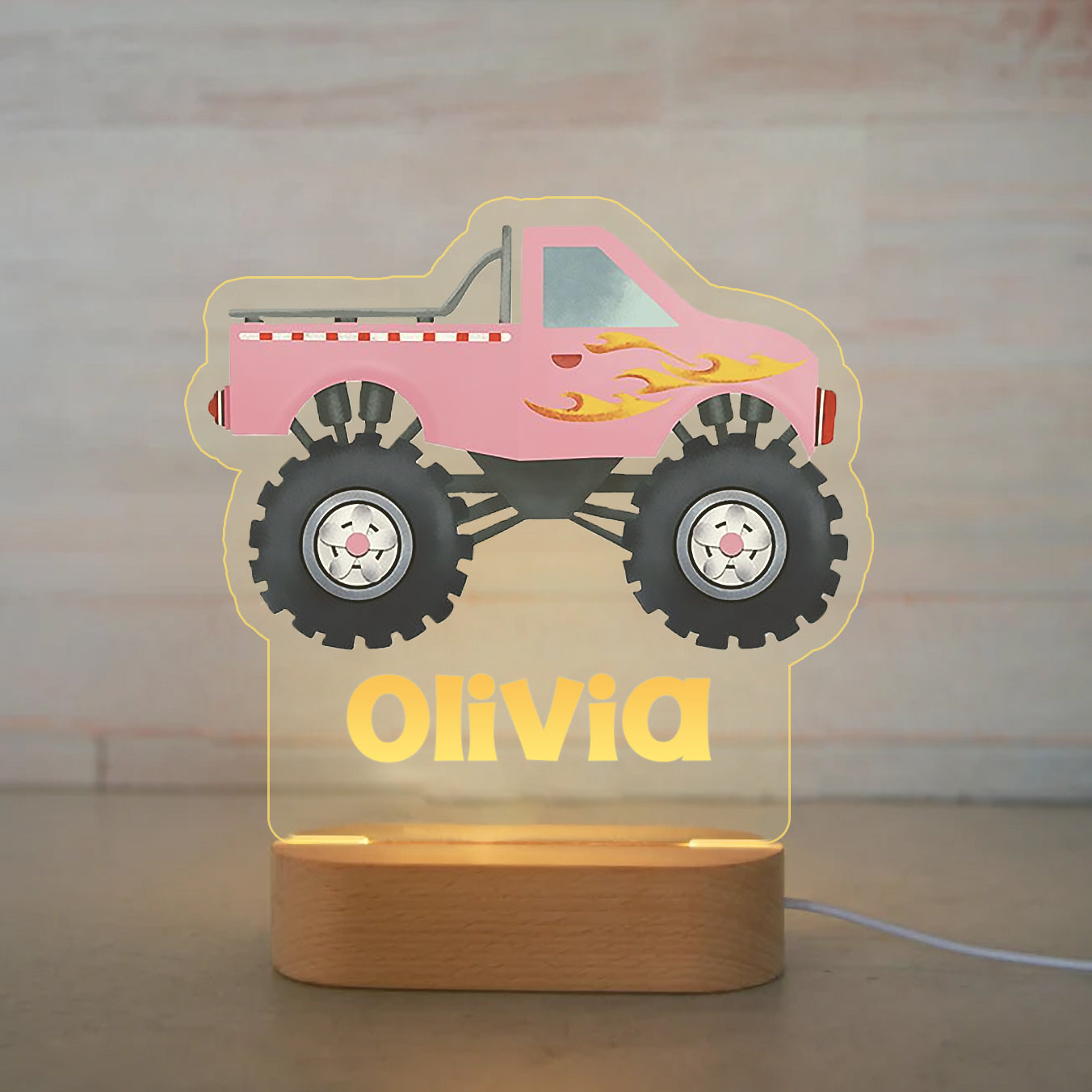 Personalized Cartoon Wood-base Night Light with LED Lighting for Children -I40 Truck