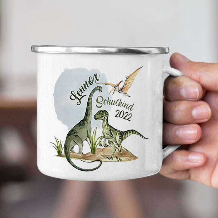 Personalized Multi Colors Rim Enamel Dinosaur Kids Mug | 22112813