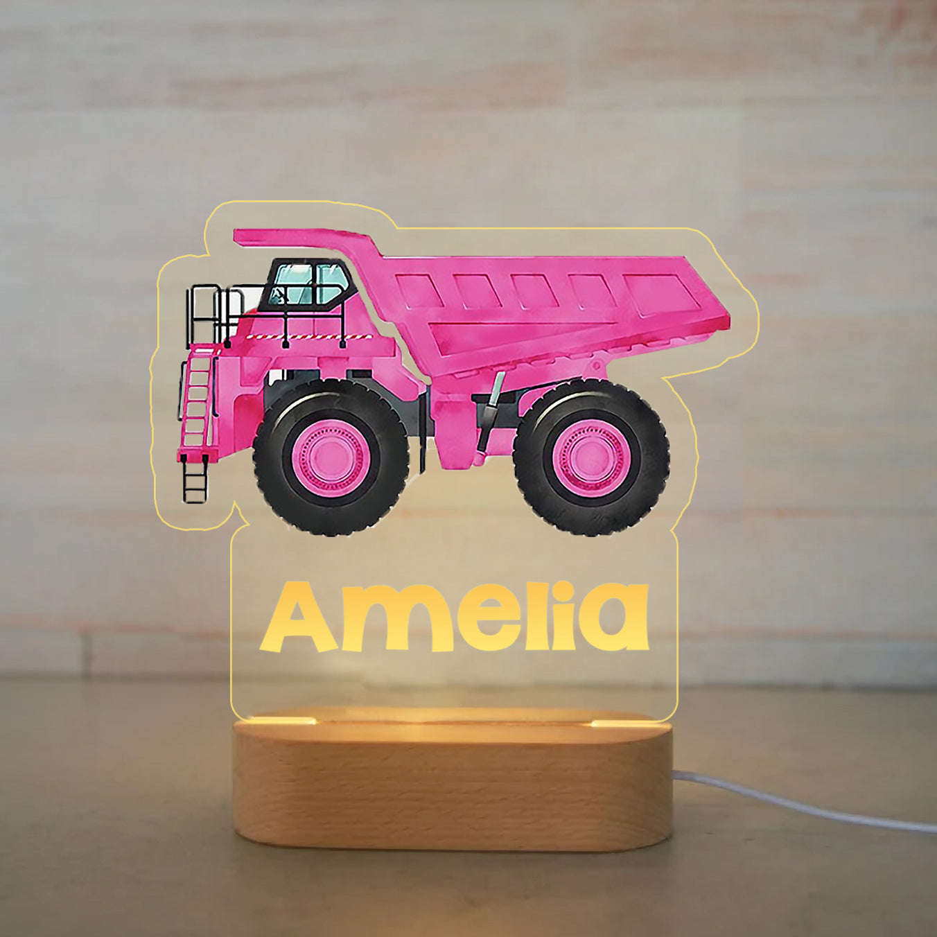 Personalized Cartoon Wood-base Night Light with LED Lighting for Children -I42 Truck
