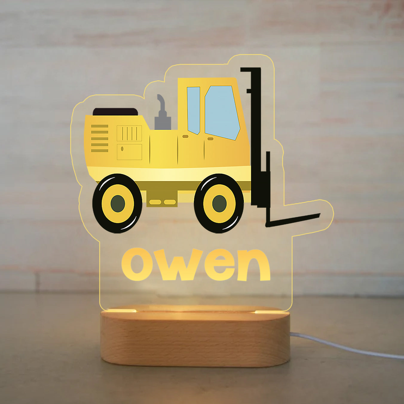 Personalized Cartoon Tractor Wood-base Night Light with LED Lighting for Children-I44