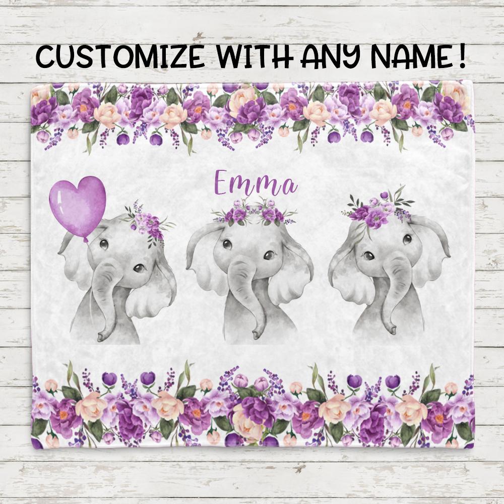 Personalized Name Fleece Blanket 19-Elephant