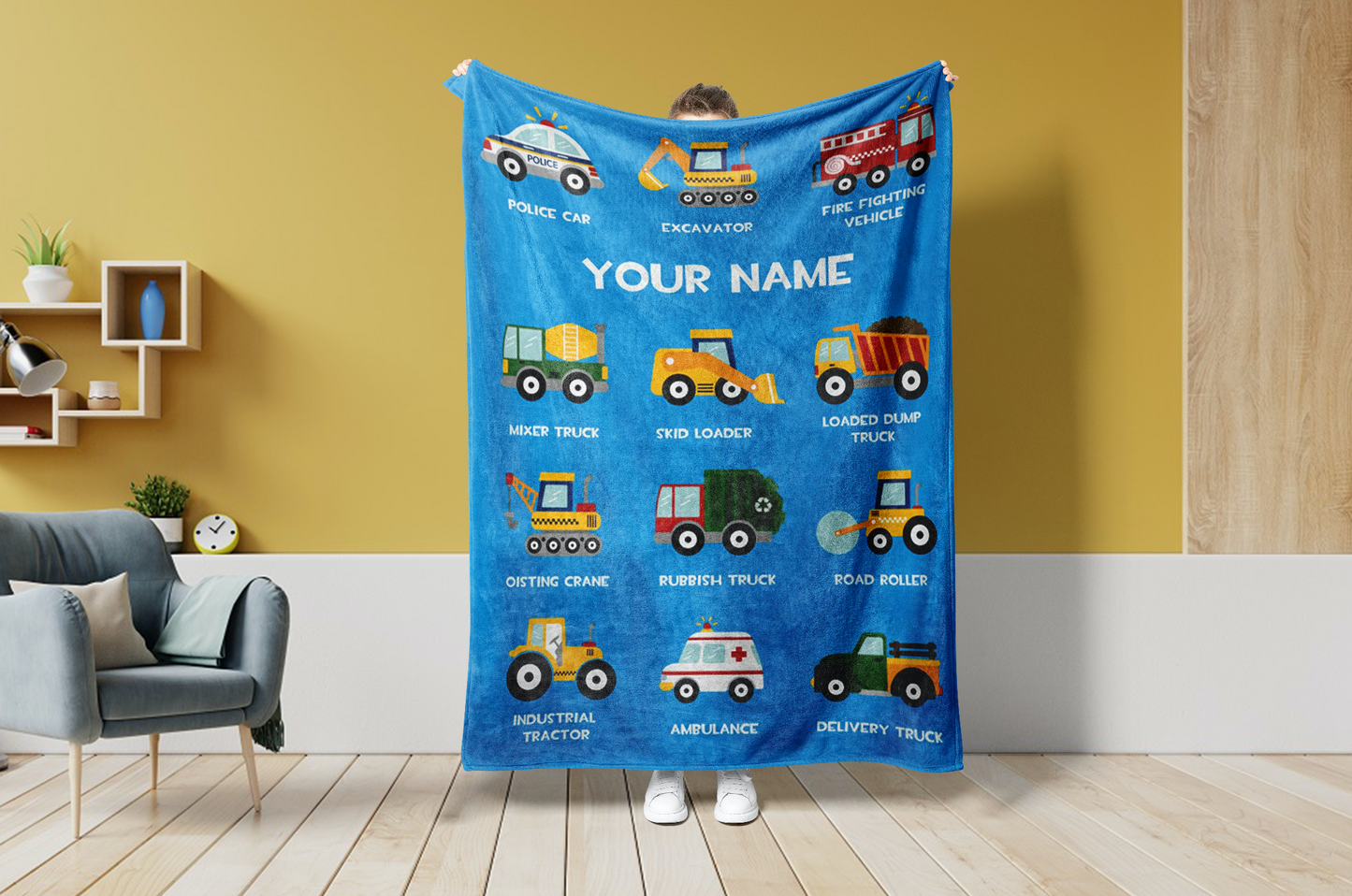 Personalized Name Fleece Tools Car Theme Blanket Toddler Baby Boy Girls | 112305