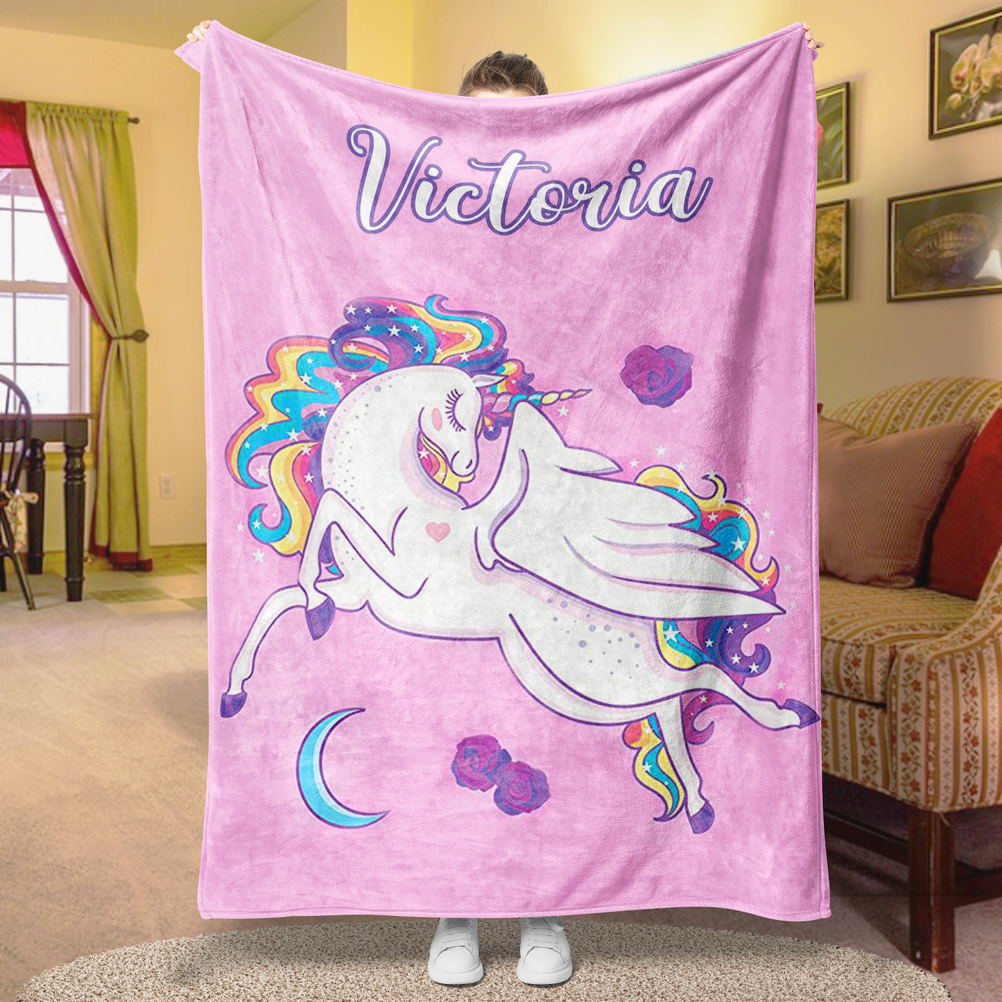 Personalized Magical Unicorn Moon Fleece Blanket