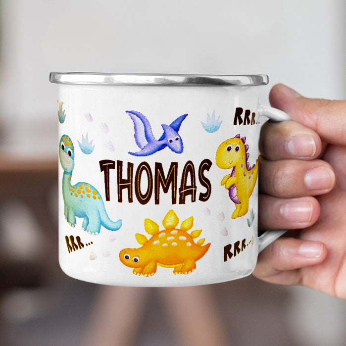 Personalized Multi Colors Rim Enamel Dinosaur Kids Mug | 22112820