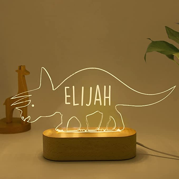 Personalized Light LED Bedroom Night Light Boys Girls Animal Mood Lighting Wood-base-Dinosaur 3 Styles