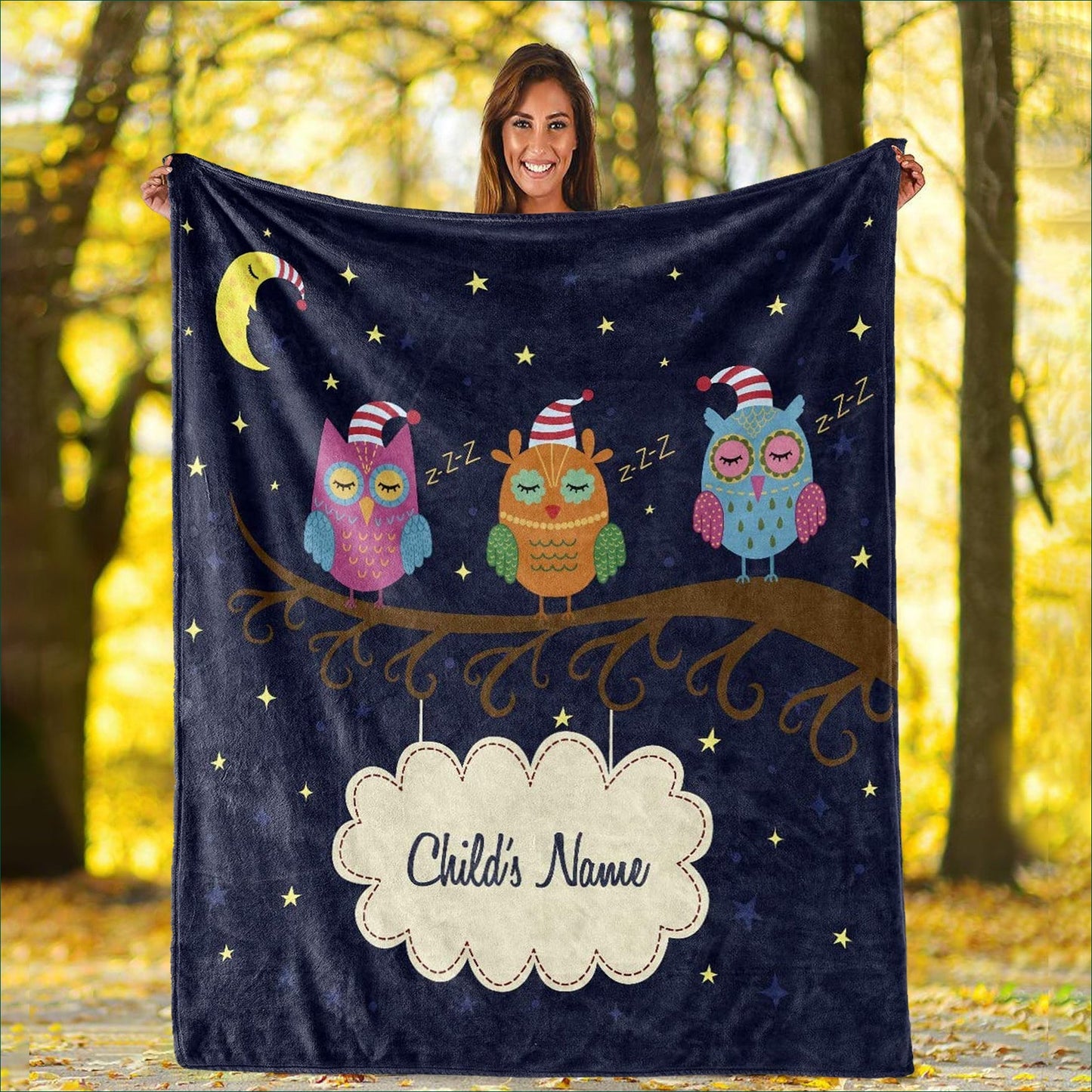 Custom Name Fleece Blanket 12 Owl