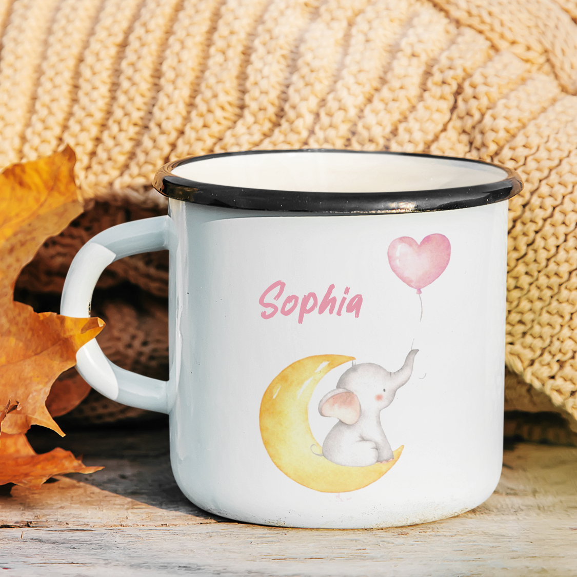 Personalized Enamel Elephant On The Moon Kids Mug | 22111807