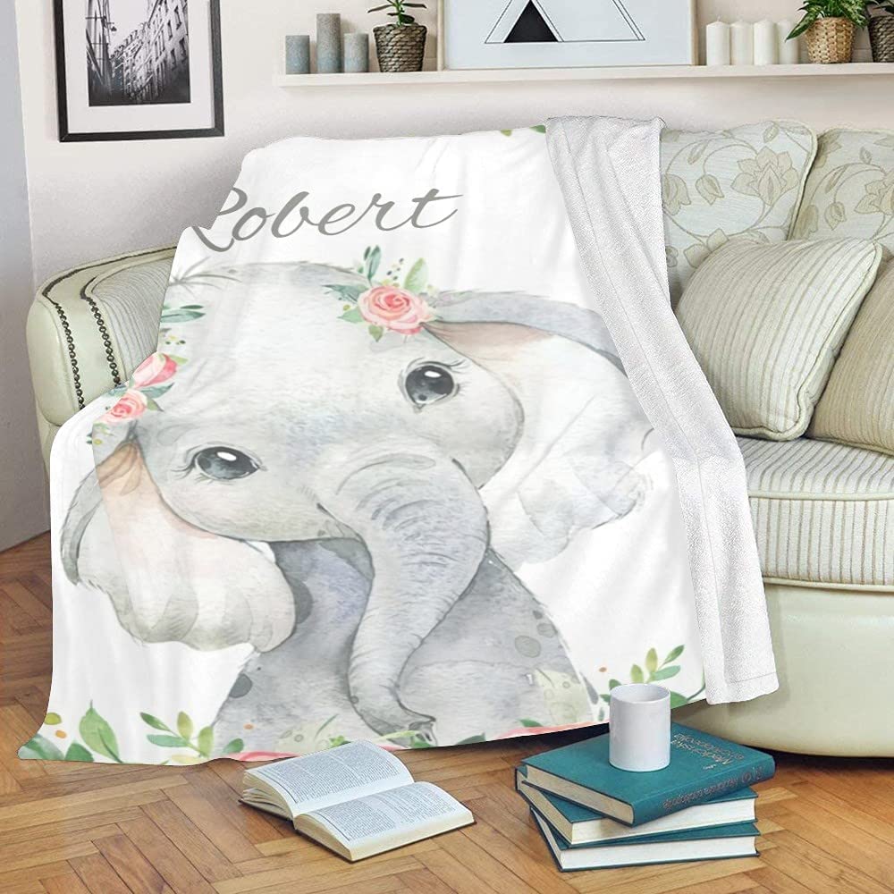Custom Elephant Baby Blankets Water Color Floral