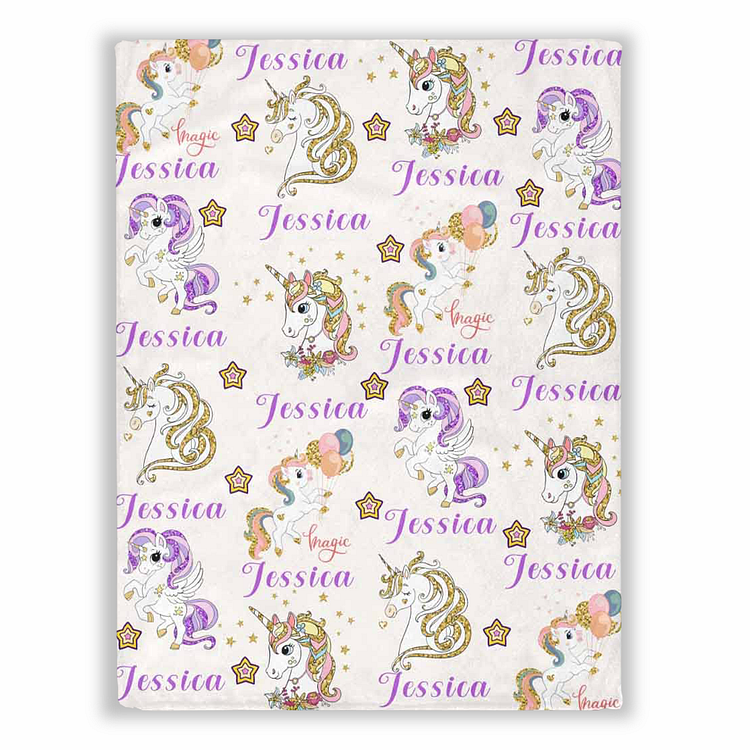 Custom Magical Unicorn Blanket With Name Stars