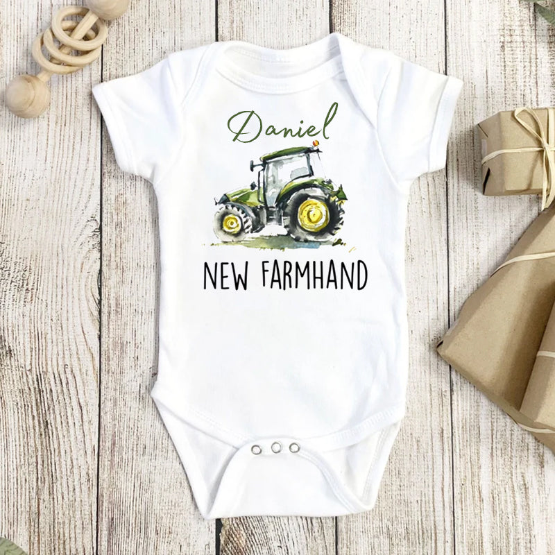 Personalized Baby Onesie Farm Car Green