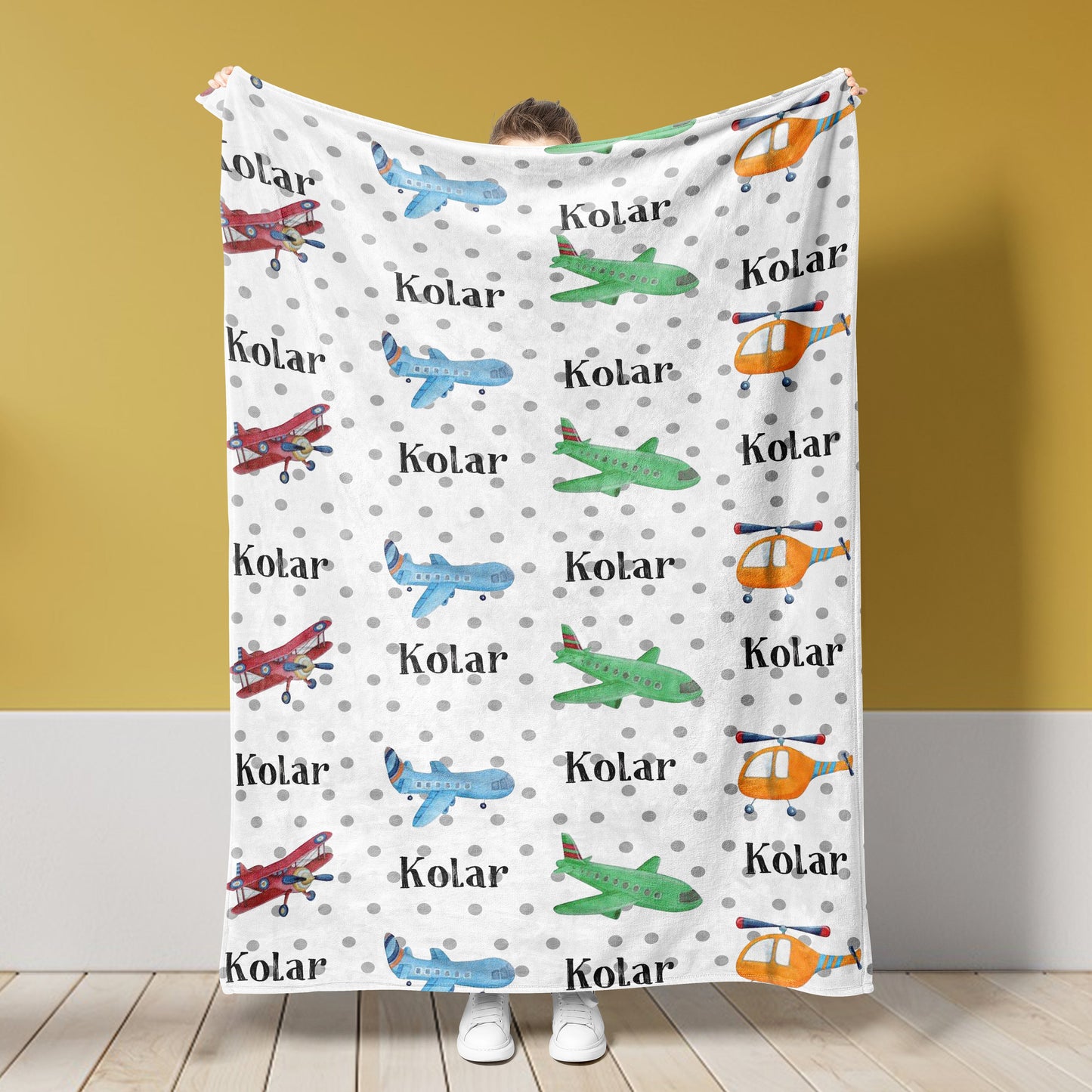Custom Name Fleece Airplane Blanket Toddler Baby Boy Girls | 112202