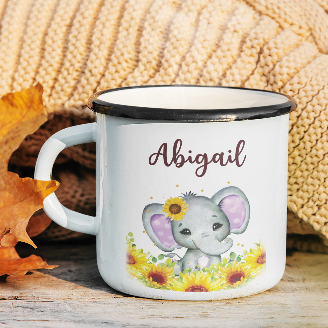 Personalized Enamel Elephant Fall In The Flower Kids Mug | 22111816