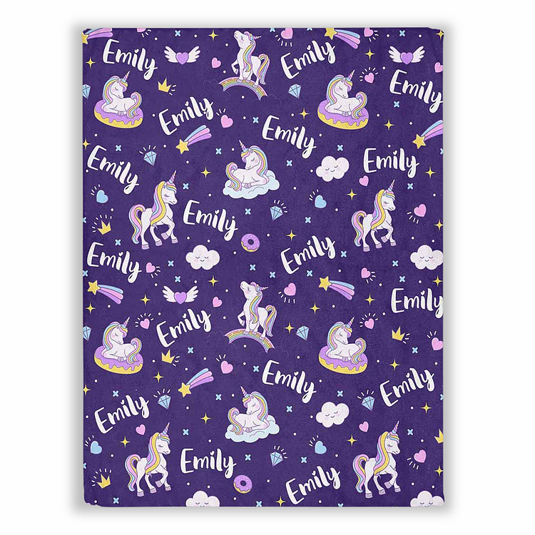 Custom Magical Unicorn Blanket With Name Purple