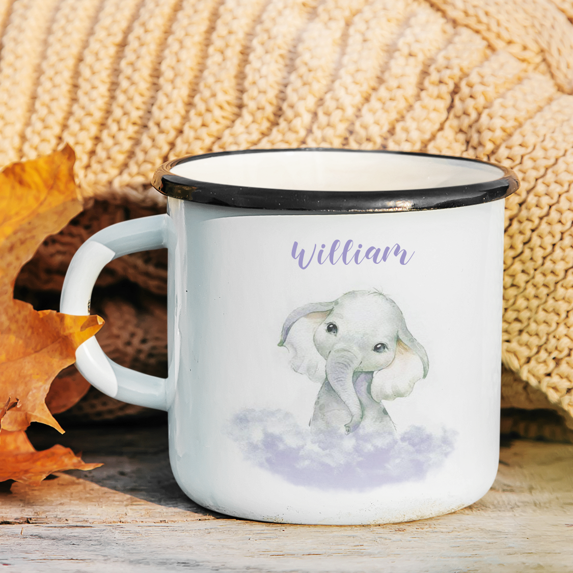 Personalized Enamel Elephant On The Cloud Kids Mug | 22111809