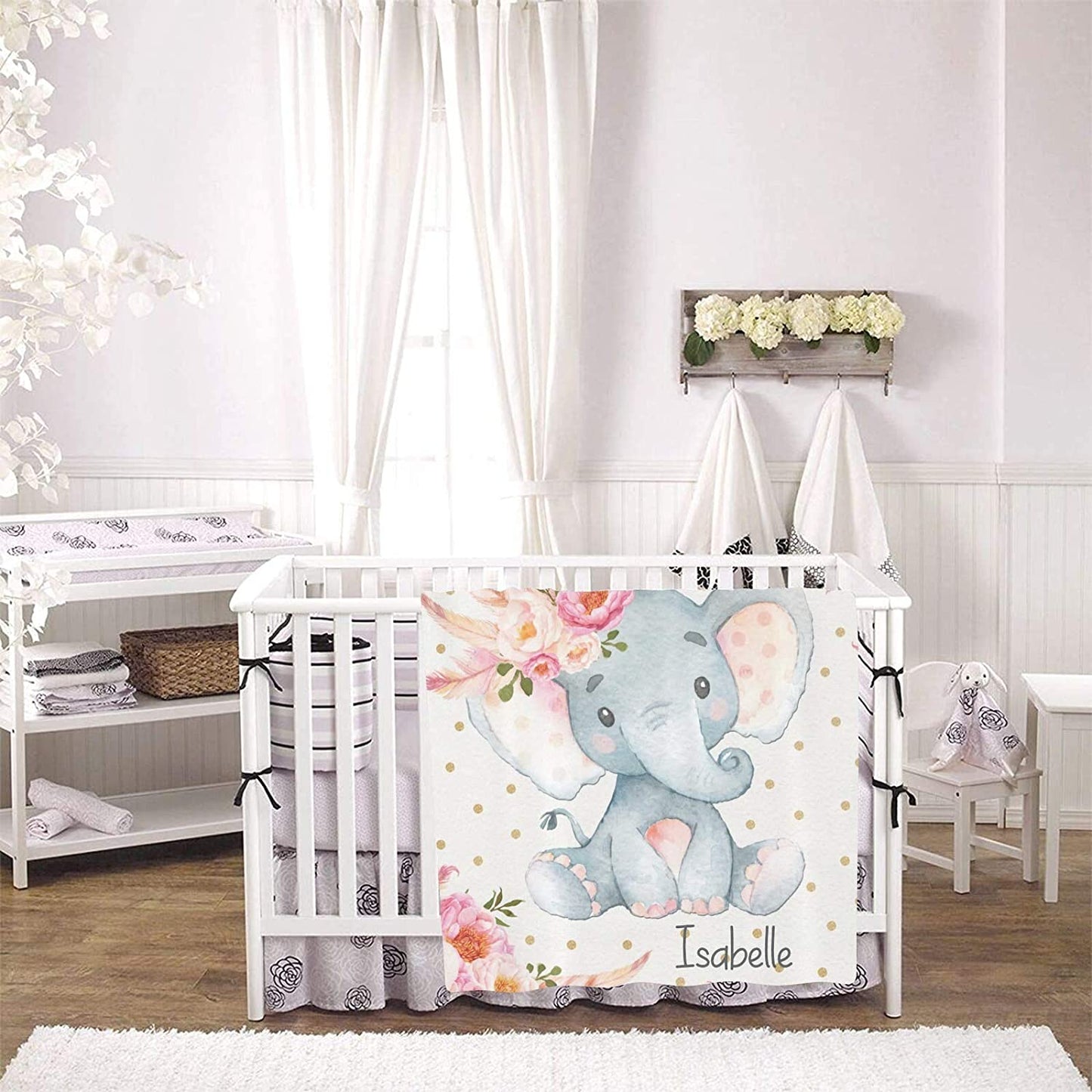 Custom Floral Elephant Baby Nursery Blankets