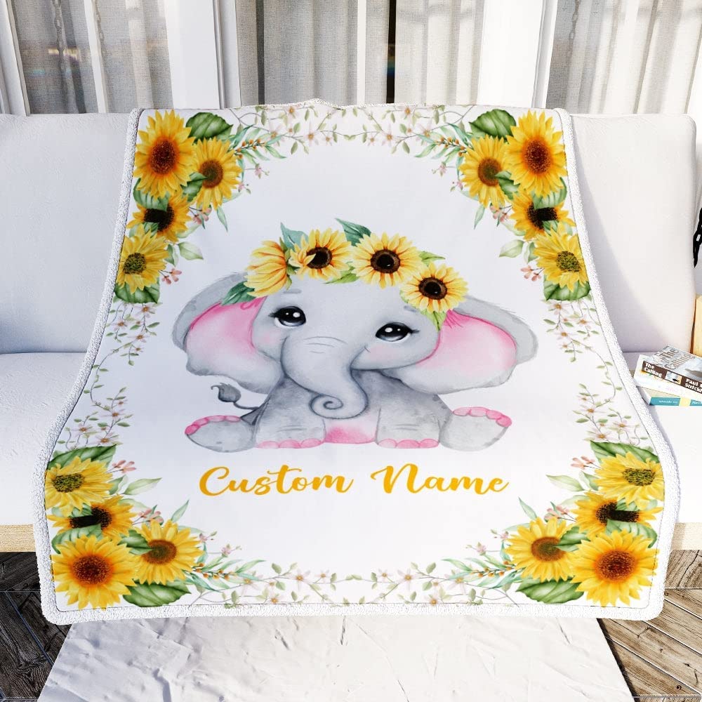 Personalized Sunflower Newborn Baby Girl Children Name Fleece Blanket | 110122