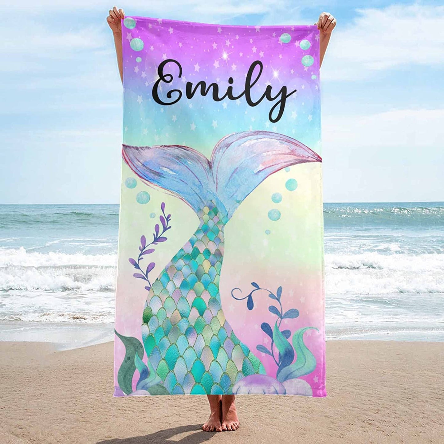 My Mermaid Tile Personalized Kids Beach Towel