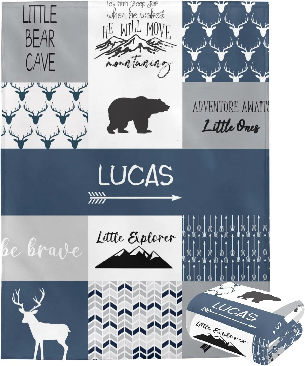 Personalized Name Fleece Blanket Bear Deer Mountain