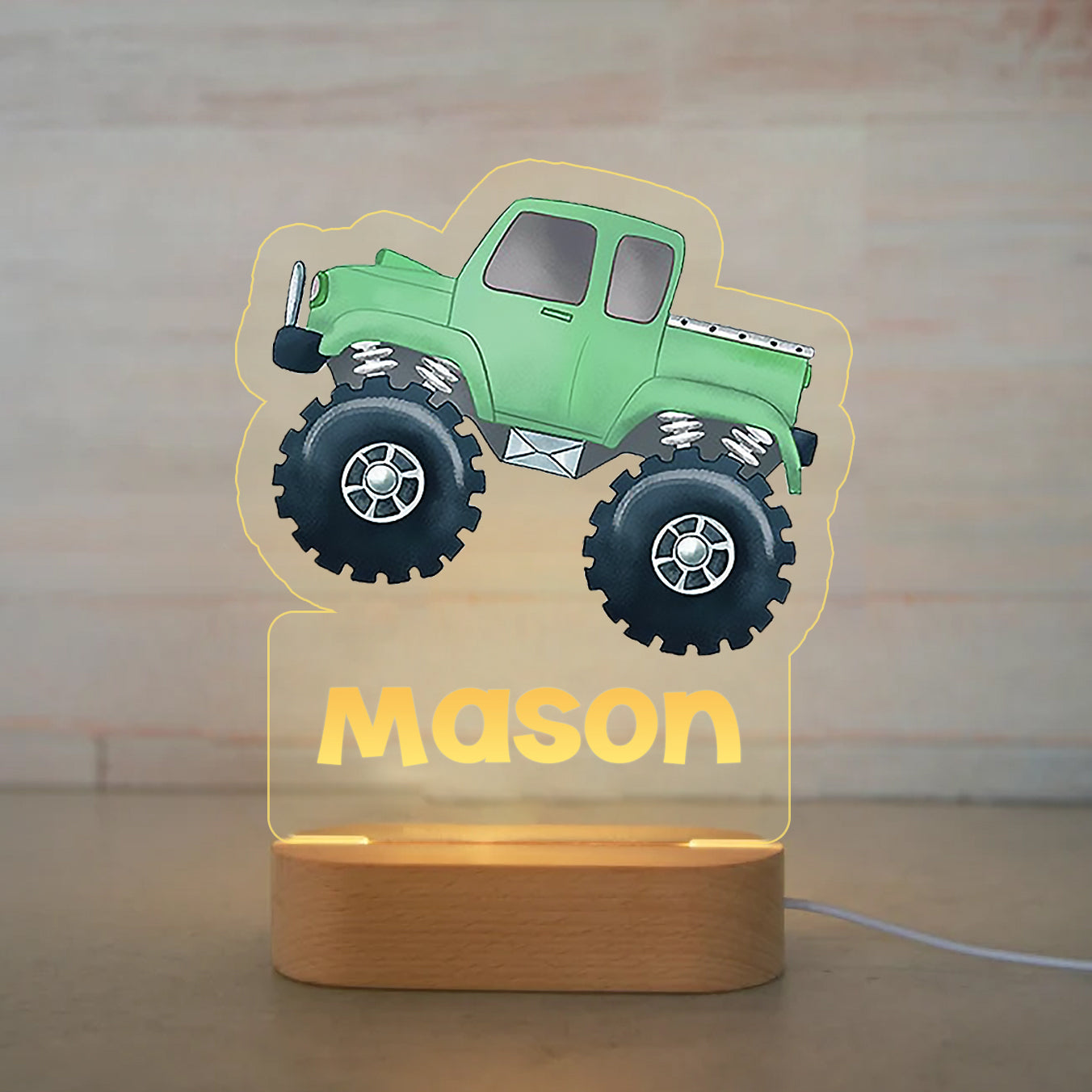 Personalized Cartoon Wood-base Night Light with LED Lighting for Children -I35 Truck