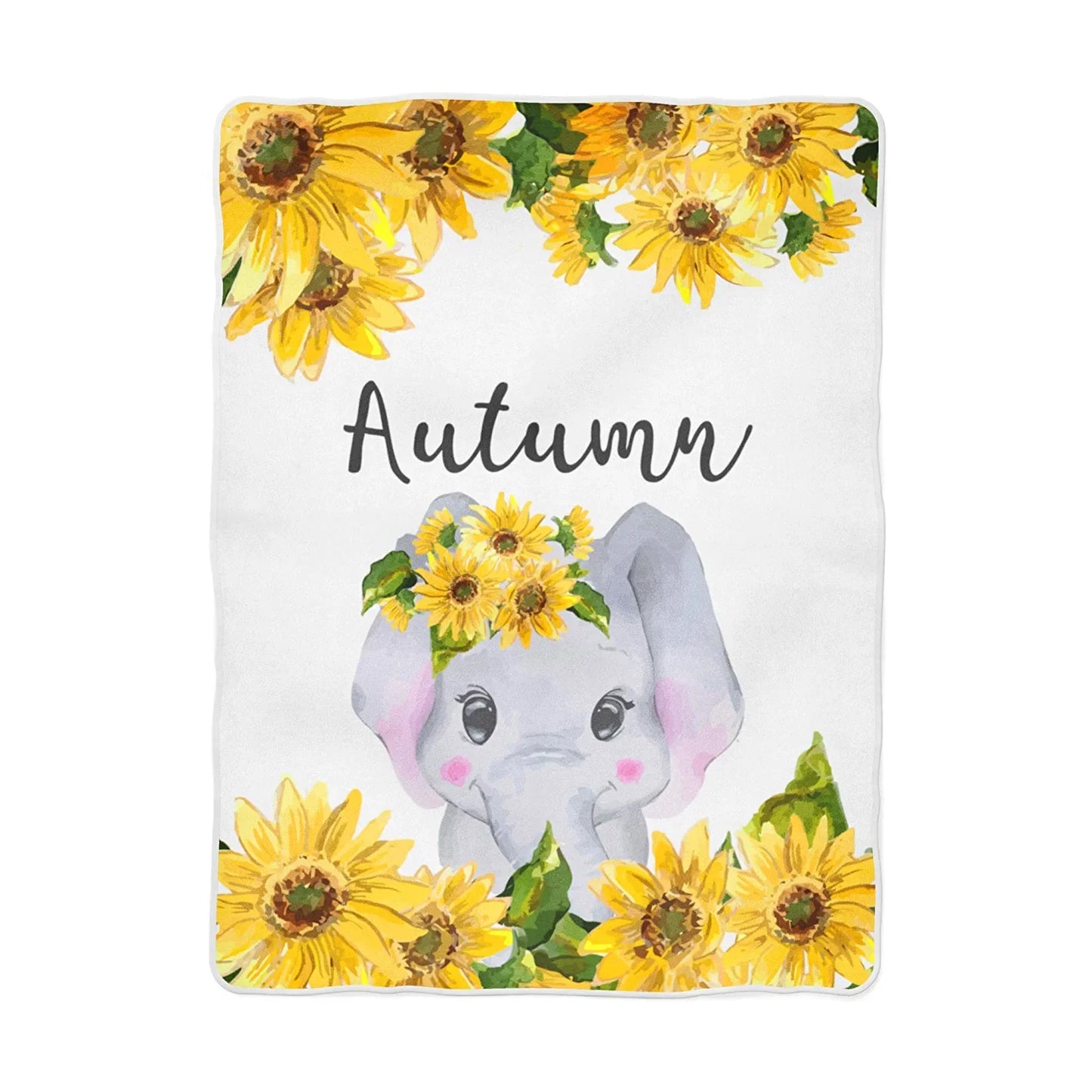 Personalized Name Fleece Blanket Elephant Nursery Sunflower