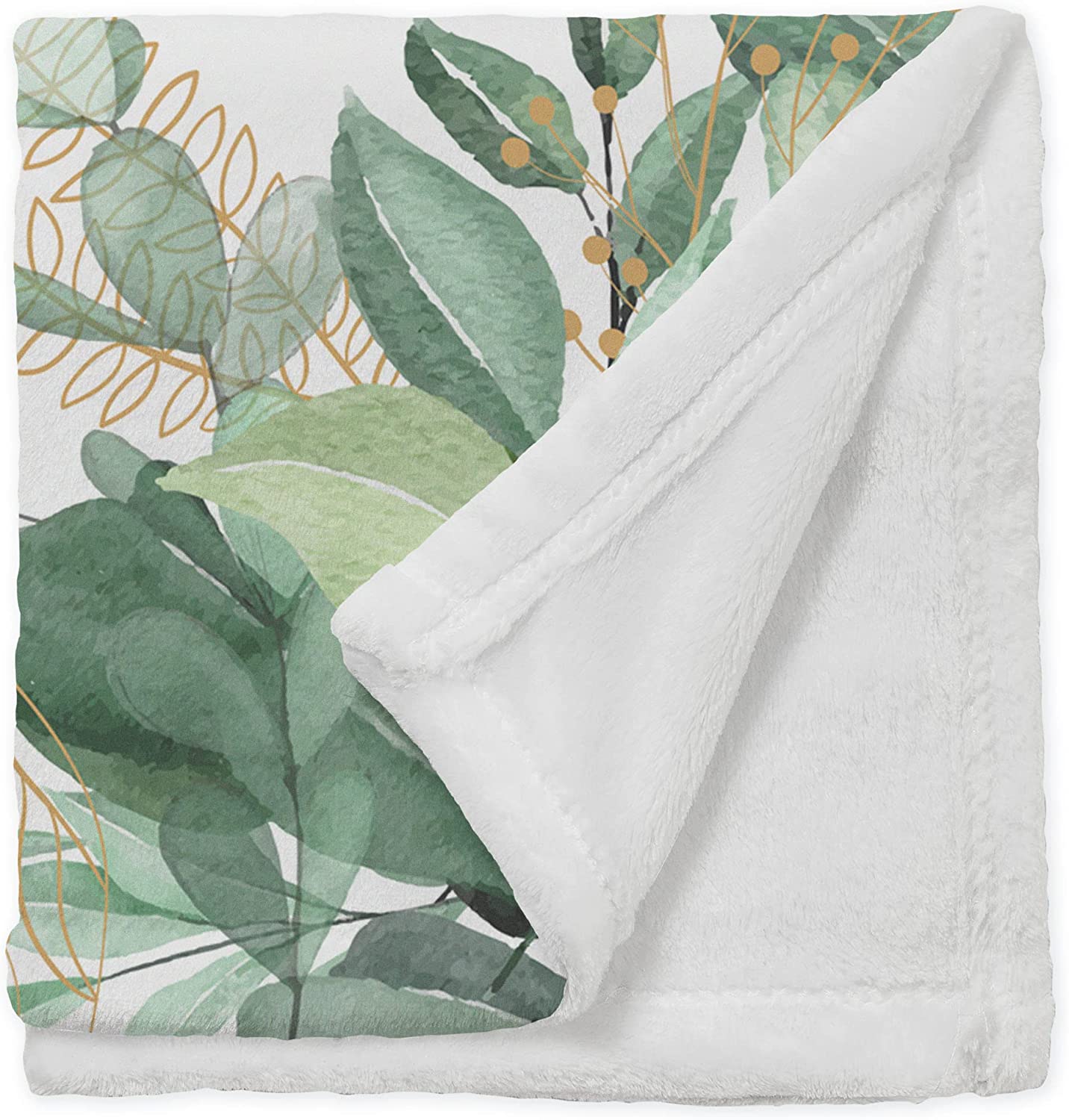Personalized Minky Fleece Flower Baby Blanket Green Leaves