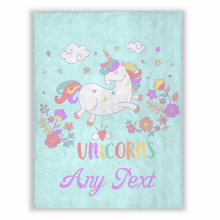 Custom Cute Closed Eyes Unicorn Blanket With Name Floral