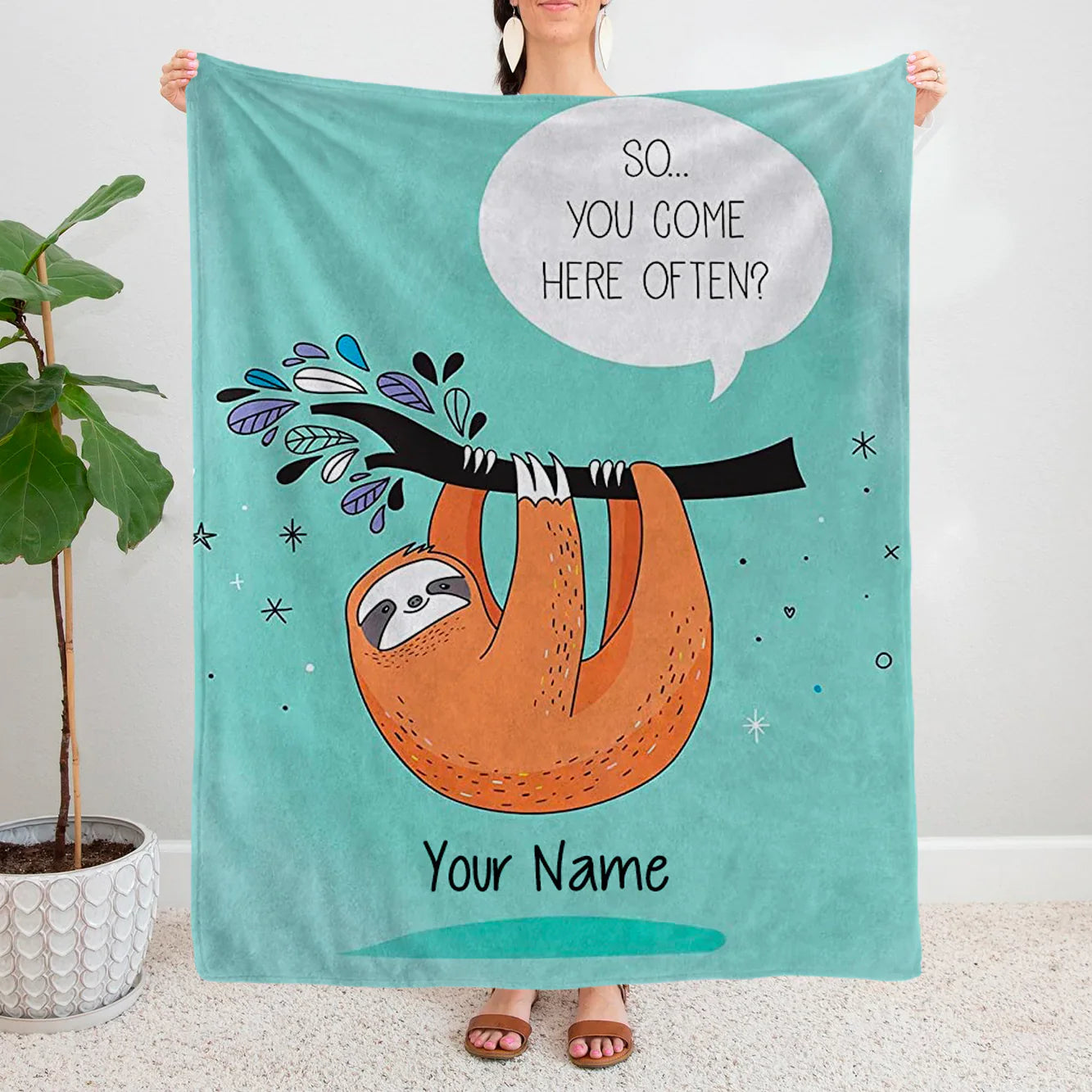 Custom Sloth On The Tree Name Blanket