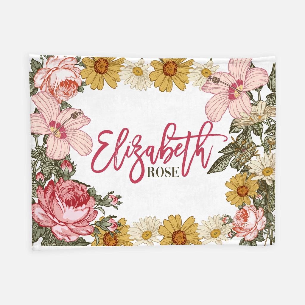 Personalized Minky Fleece Water-color Flower Baby Blanket Yellow