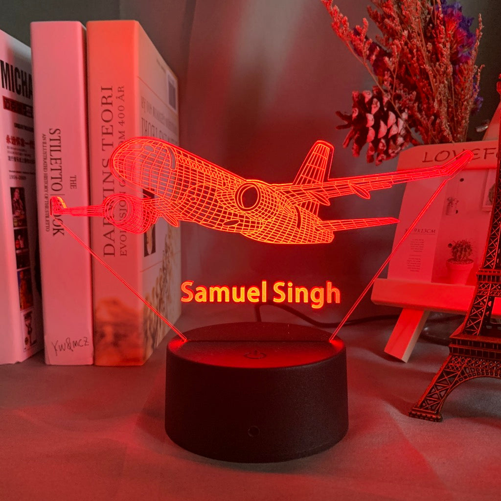Personalized 3D Airplane Night Lights with Name 7/16 Colors Changing LED Lamp
