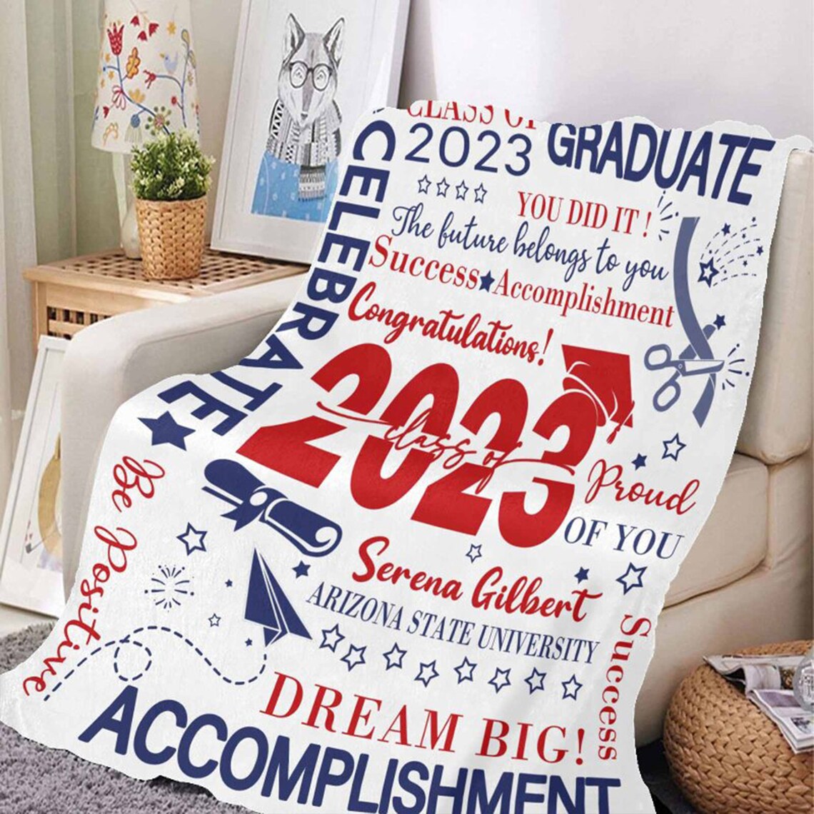 Personalized Graduation Blanket Multicolors