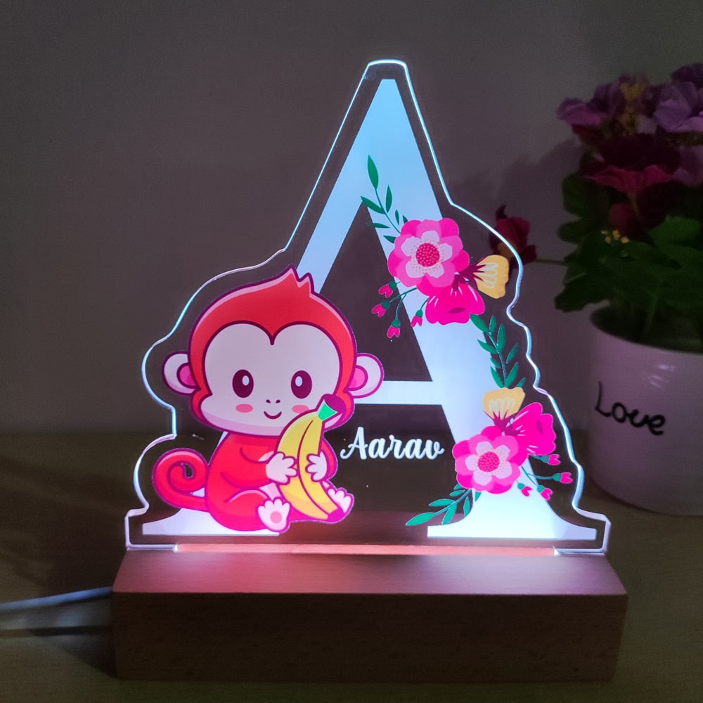 Personalized Bedroom Boys Girls Animal Mood Lighting With Initial