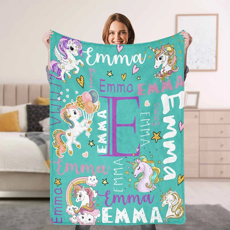 Custom Unicorn Name Blankets With Initial