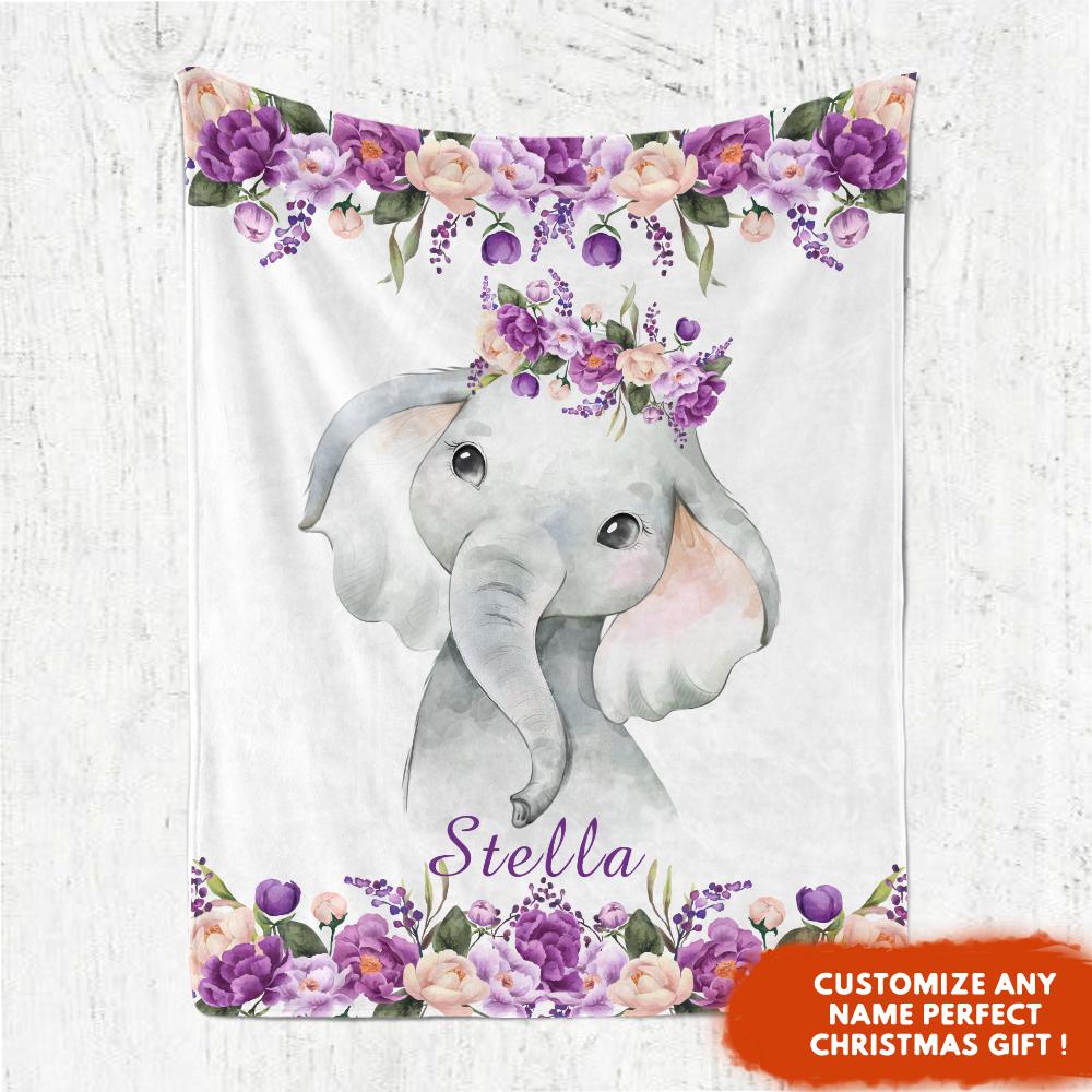Personalized Name Fleece Blanket 13-Elephant