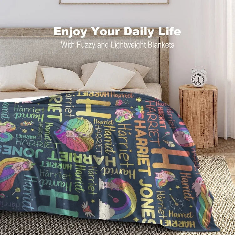 Custom Magical Unicorn Blanket With Name Art