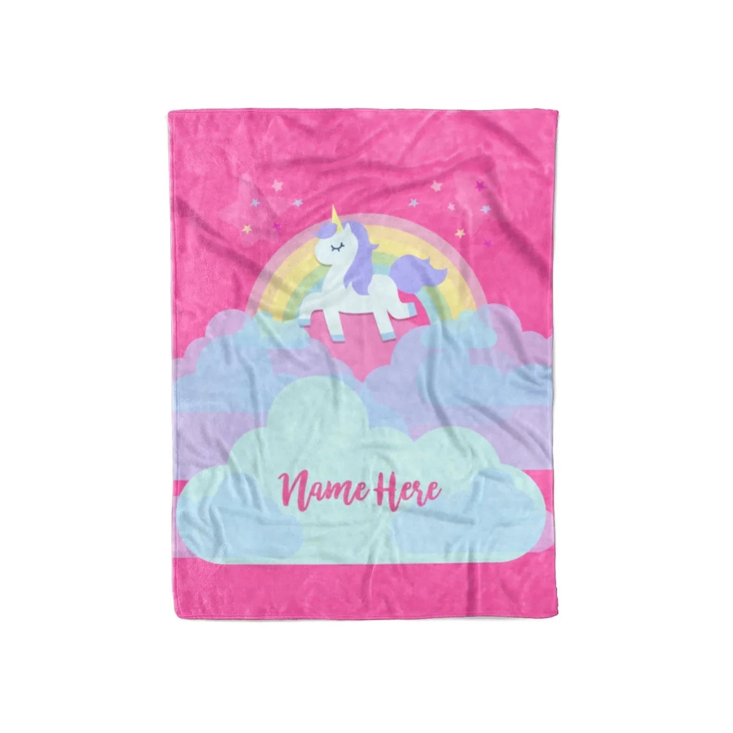 Custom Rainbow Unicorn With Name Blankets On The Cloud