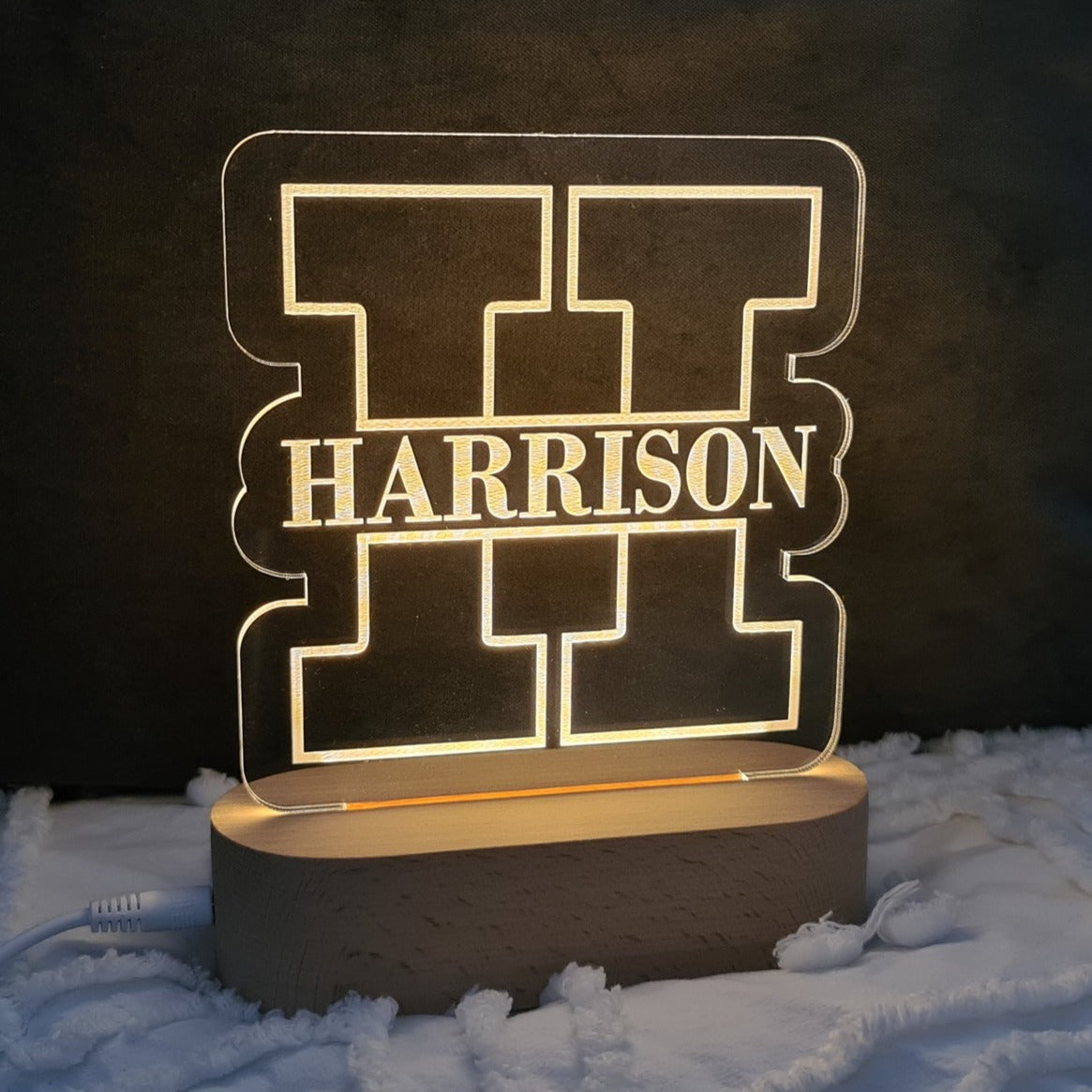 Personalized Initial Letter Wood-base Night Light