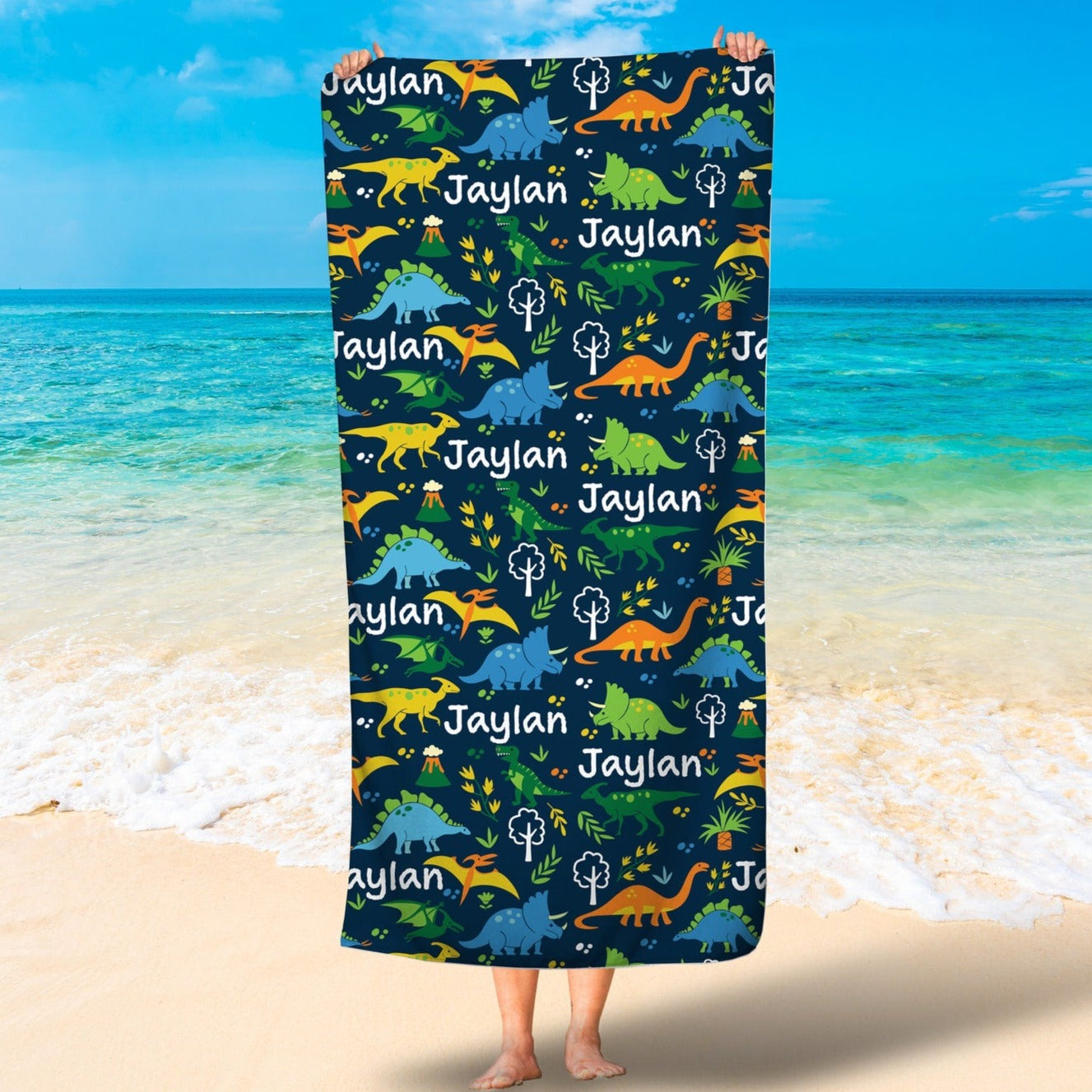 Personalized Dinosaul World Kids Beach Towel
