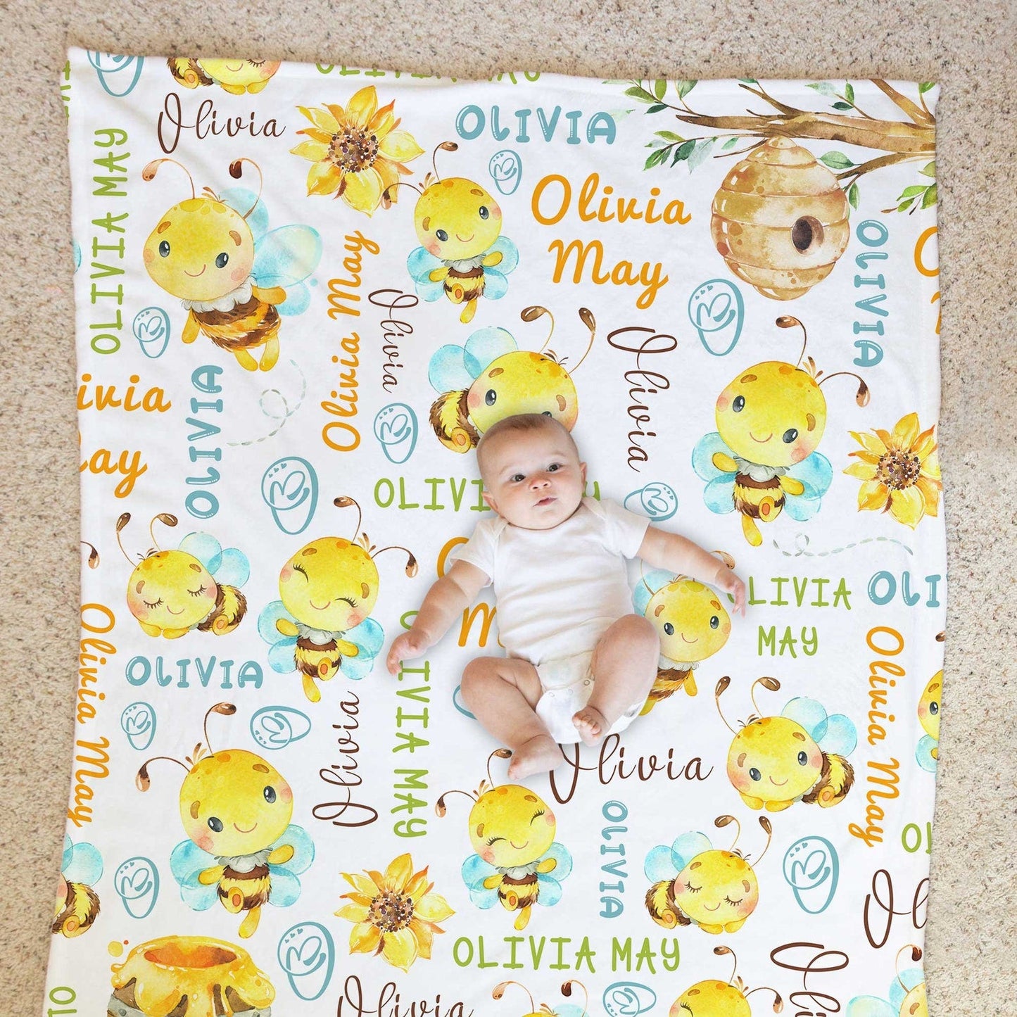 Personalized Name Fleece Blanket Bee