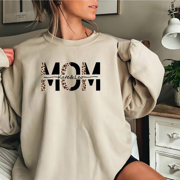 Personalized Mom Unisex Sweatshirt Leopard With Names