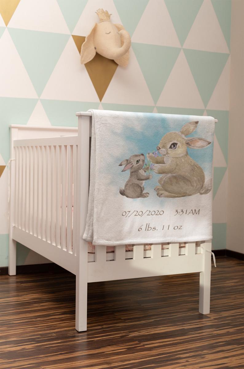 Custom Rabbit Blankets With Baby's Birth Information 111704