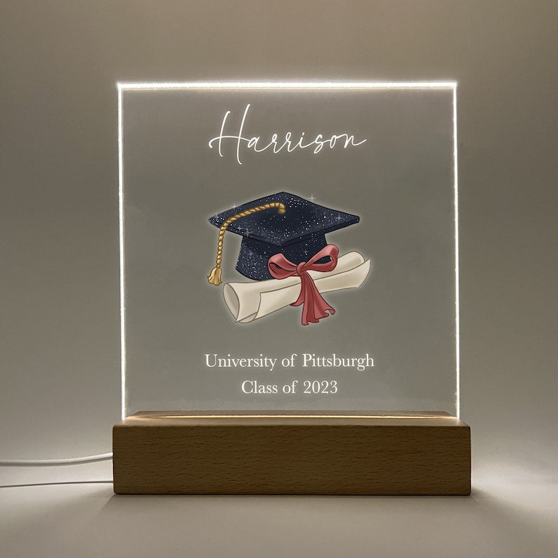 Personalized Graduation Night Light Wood-base With Name